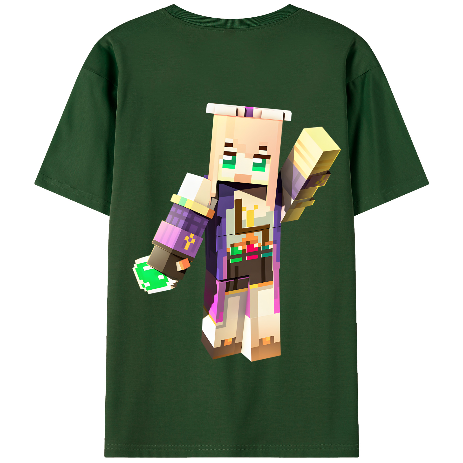 （画像用） マインクラフト ブロックの世界 Minecraft MC Block world 綿100％半袖Tシャツ（背面プリント）